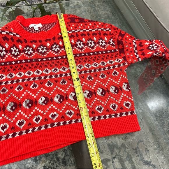 NWOT BP Cropped Sweater Crew Neck Pullover Red Yin Yang Hearts Fair Isle - Picture 8 of 9